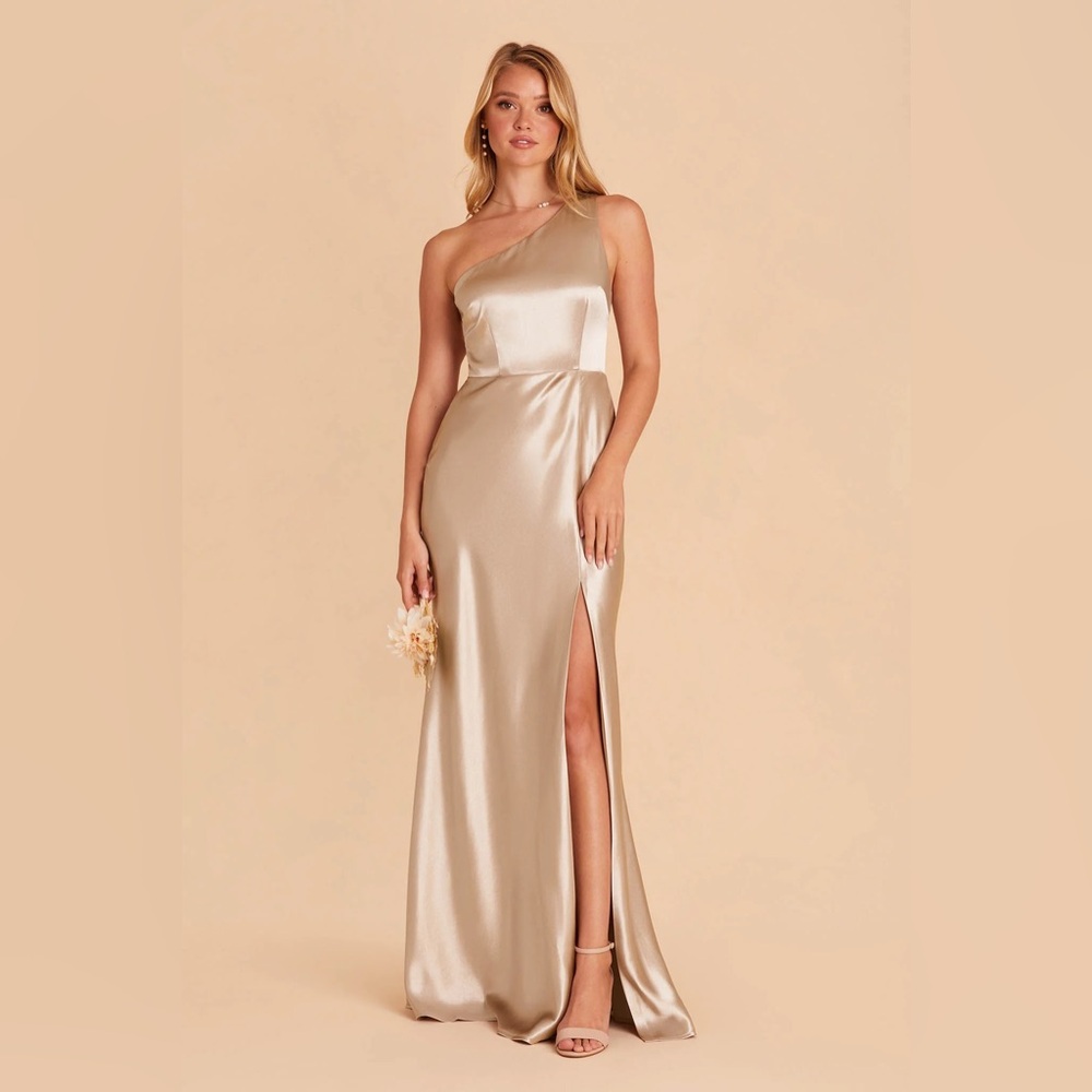 Elegant One Shoulder Satin Dress - Gold
